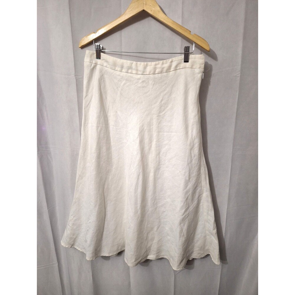 Margaret M 100% Linen Midi Skirt Sz 12 White Coastal Resort Vacation Travel Boho